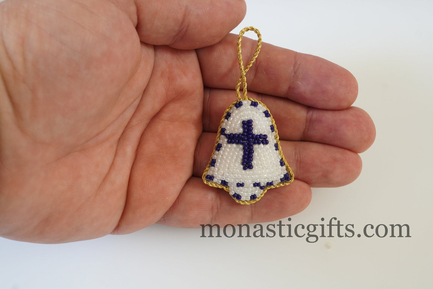 Christian traditional amulet with beads and gold thread Bell pendant  ,Filakto , very beautiful like jewl