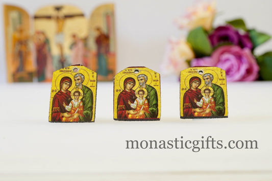 Tiny icons of Holy Family 3pcs-Wood  Byzantine Christian  Tiny Orthodox Icon amazing idea to make orthodox Christians gifts