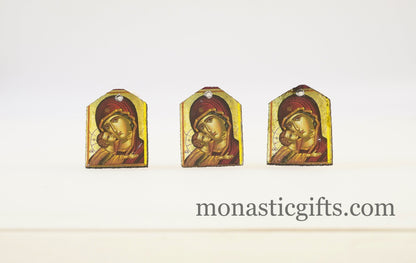 Tiny icon Virgin Mary  3pcs - Wood  Byzantine Christian  Tiny Orthodox Icon amazing idea to make orthodox Christians gifts