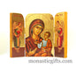 Triptych wooden Icon with Virgin Mary and Angels  , Greek Orthodox Icon , Orthodox Gift