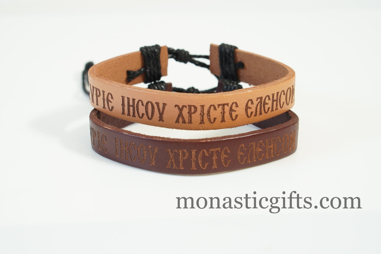 Greek Orthodox bracelet engraved leather with prayer to our lord. adjustable due to the sliding closure A perfect orthodox Gift.