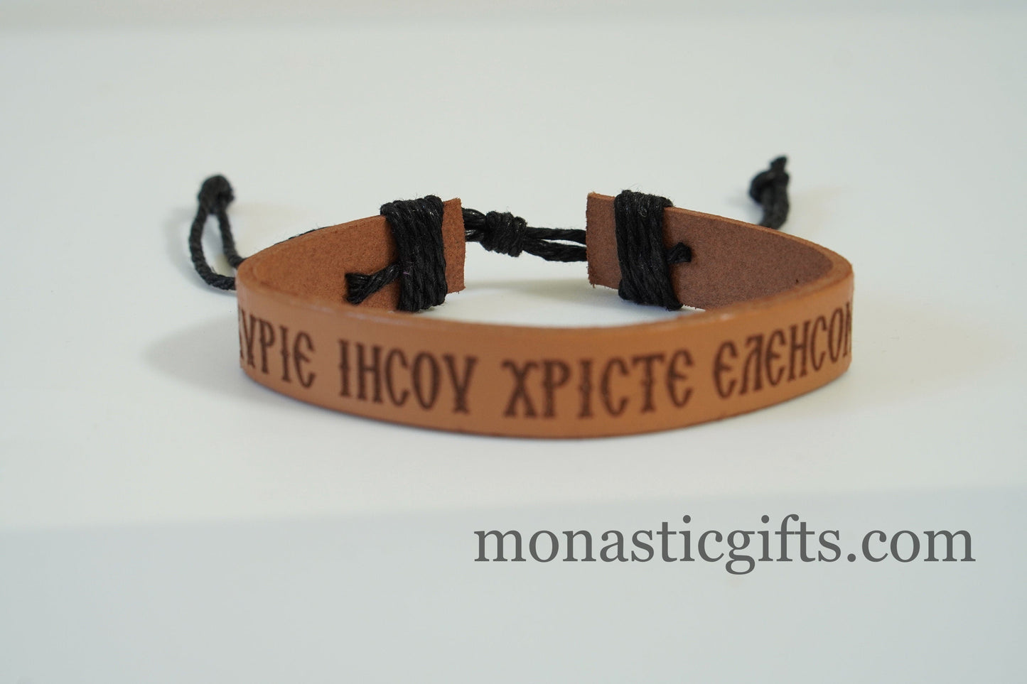 Greek Orthodox bracelet engraved leather with prayer to our lord. adjustable due to the sliding closure A perfect orthodox Gift.