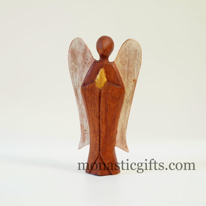 Hand carved Pray Angel Wooden figurine Wood carving Decoration Angel Standing Talisman,ideal for home decoration birth,baptism,wedding..