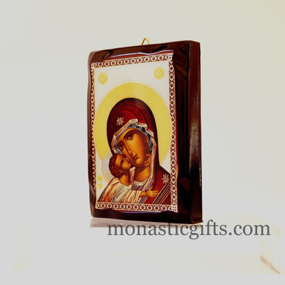 Virgin Mary Sweet Kiss ,Glykofilousa ,Flat Icon with gilded silver,plated ornament with special varnish for long lasting shine.