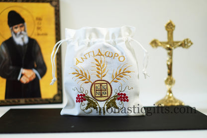 Embroidered Cotton Cloth Pouch for Prosphora, bread pouch , Cloth Pouch for Prosphora, Orthodox Communion Bread Antidoron.