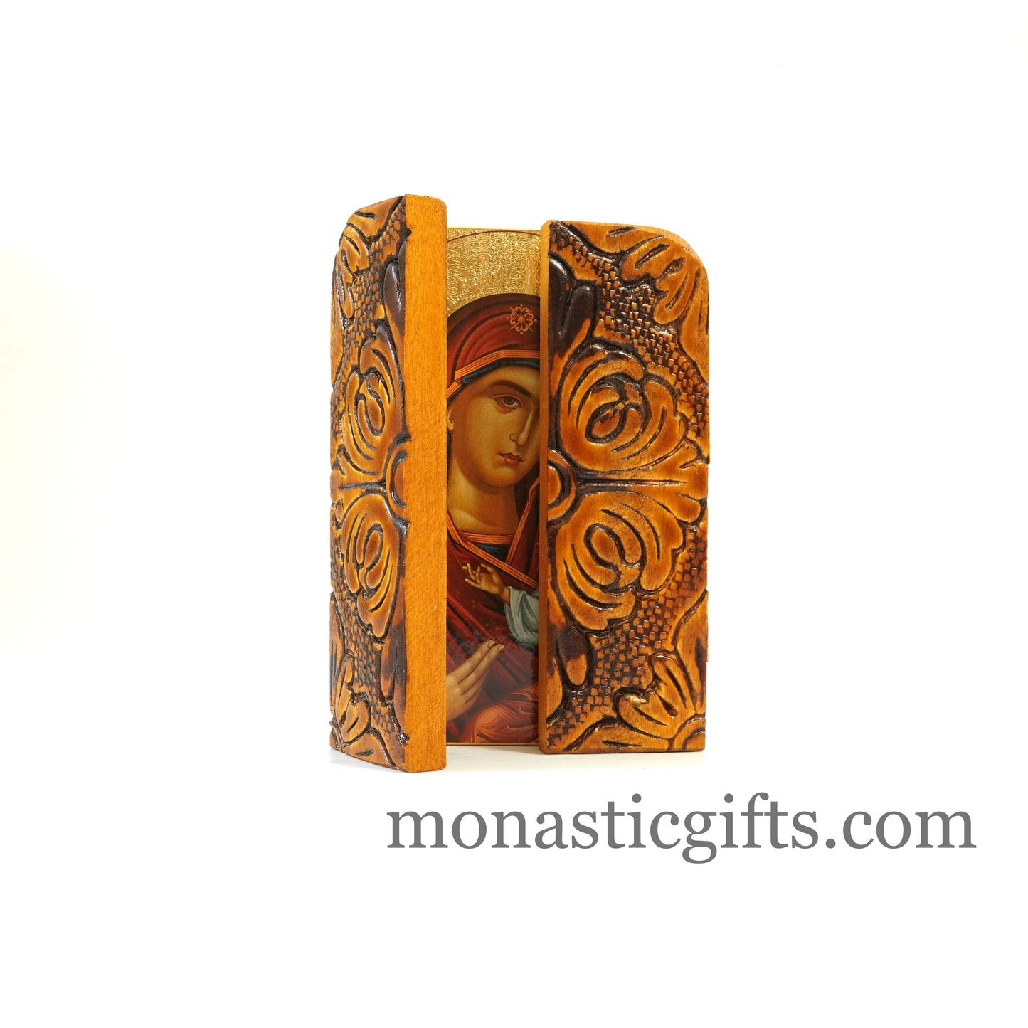 Triptych wooden Icon with Virgin Mary and Angels  , Greek Orthodox Icon , Orthodox Gift