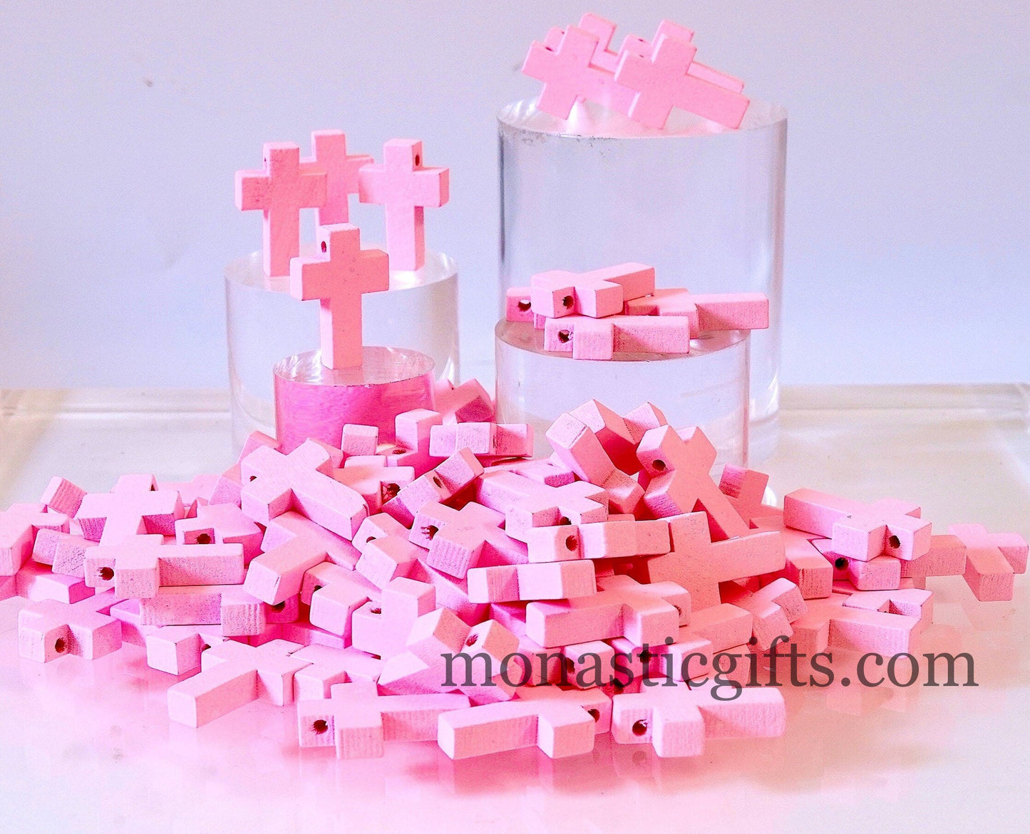 Wooden Tiny Cross (Pink) Charm  10pcs -  Orthodox , Catholic, Byzantine Christian  amazing idea to make orthodox Christians gifts