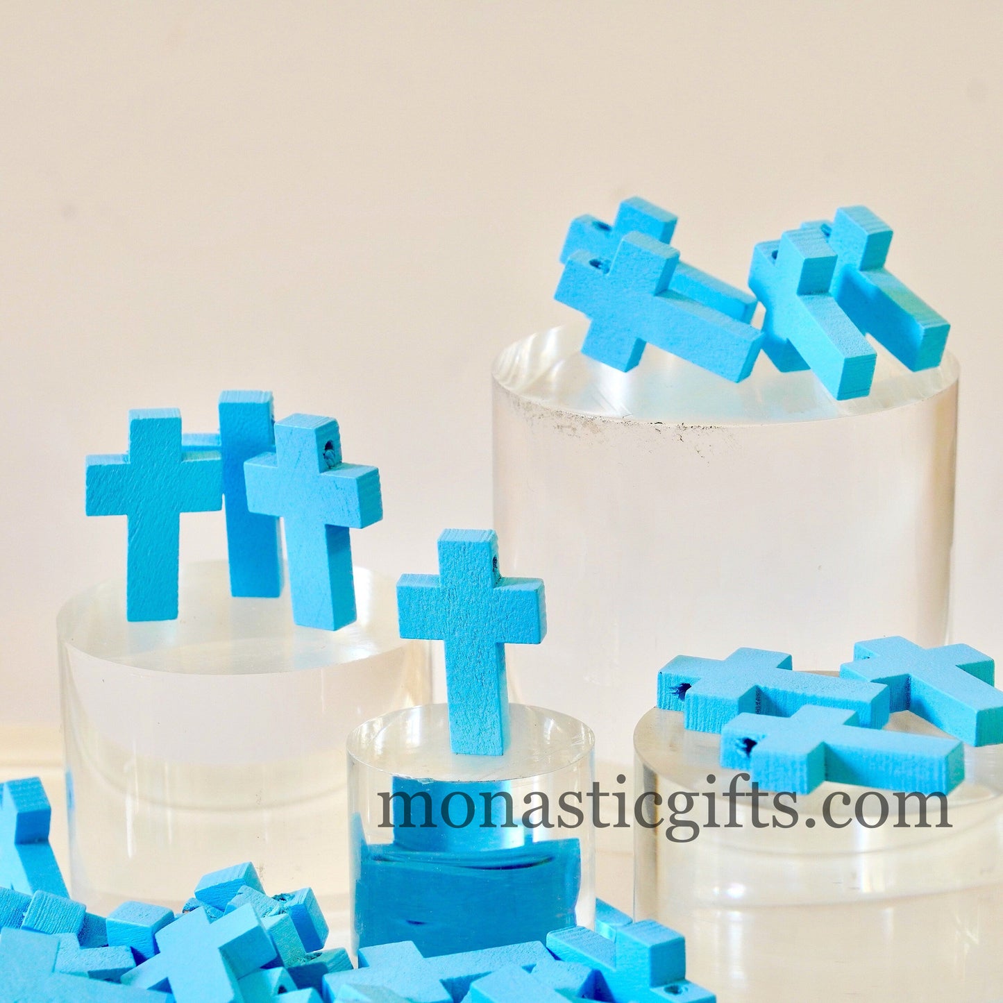 Wooden Tiny Cross (Blue) Charm  10pcs -  Orthodox , Catholic, Byzantine Christian  amazing idea to make orthodox Christians gifts