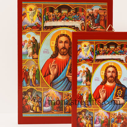 The Life of Jesus - Neoclassical Wooden Icon, gift for believer, Our Lord 's life frame, Christian home gift