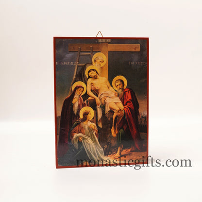 Descent from the Cross, Deposition of Christ - Neoclassical Wooden Icon, gift for believer, Our Lord 's life frame, Christian home gift