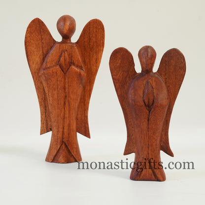 Hand carved Pray Angel Wooden(brown) figurine Wood carving Decoration Angel Standing ,ideal for home decoration birth,baptism,wedding.