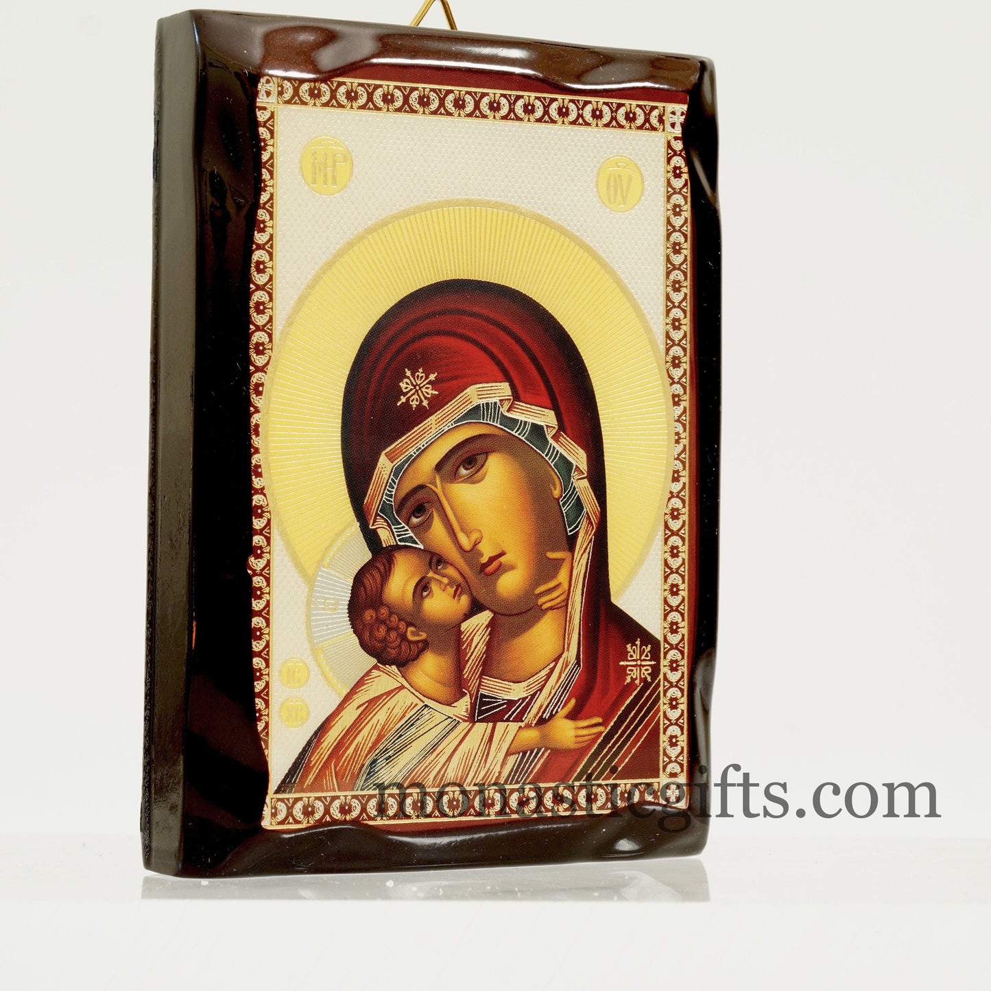 Virgin Mary Sweet Kiss ,Glykofilousa ,Flat Icon with gilded silver,plated ornament with special varnish for long lasting shine.