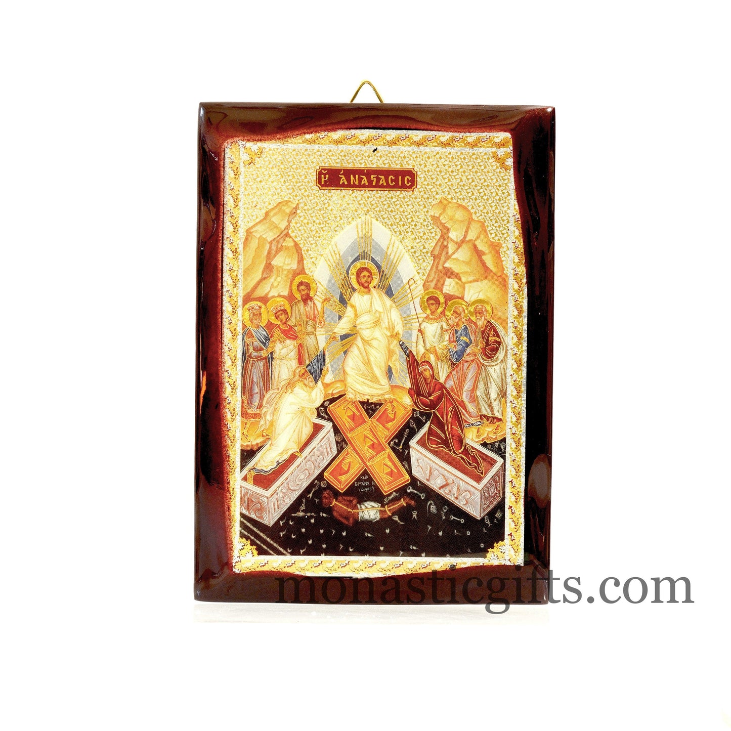 Icon with Resurrection of Jesus Christ ,Flat Icon with gilded silver,plated ornament with special varnish for long lasting shine.