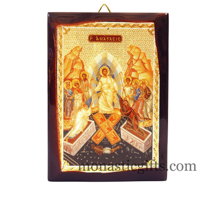 Icon with Resurrection of Jesus Christ ,Flat Icon with gilded silver,plated ornament with special varnish for long lasting shine.