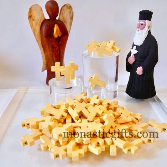 Wooden Tiny Cross(Yellow) Charm  10pcs -  Orthodox , Catholic, Byzantine Christian  amazing idea to make orthodox Christians gifts