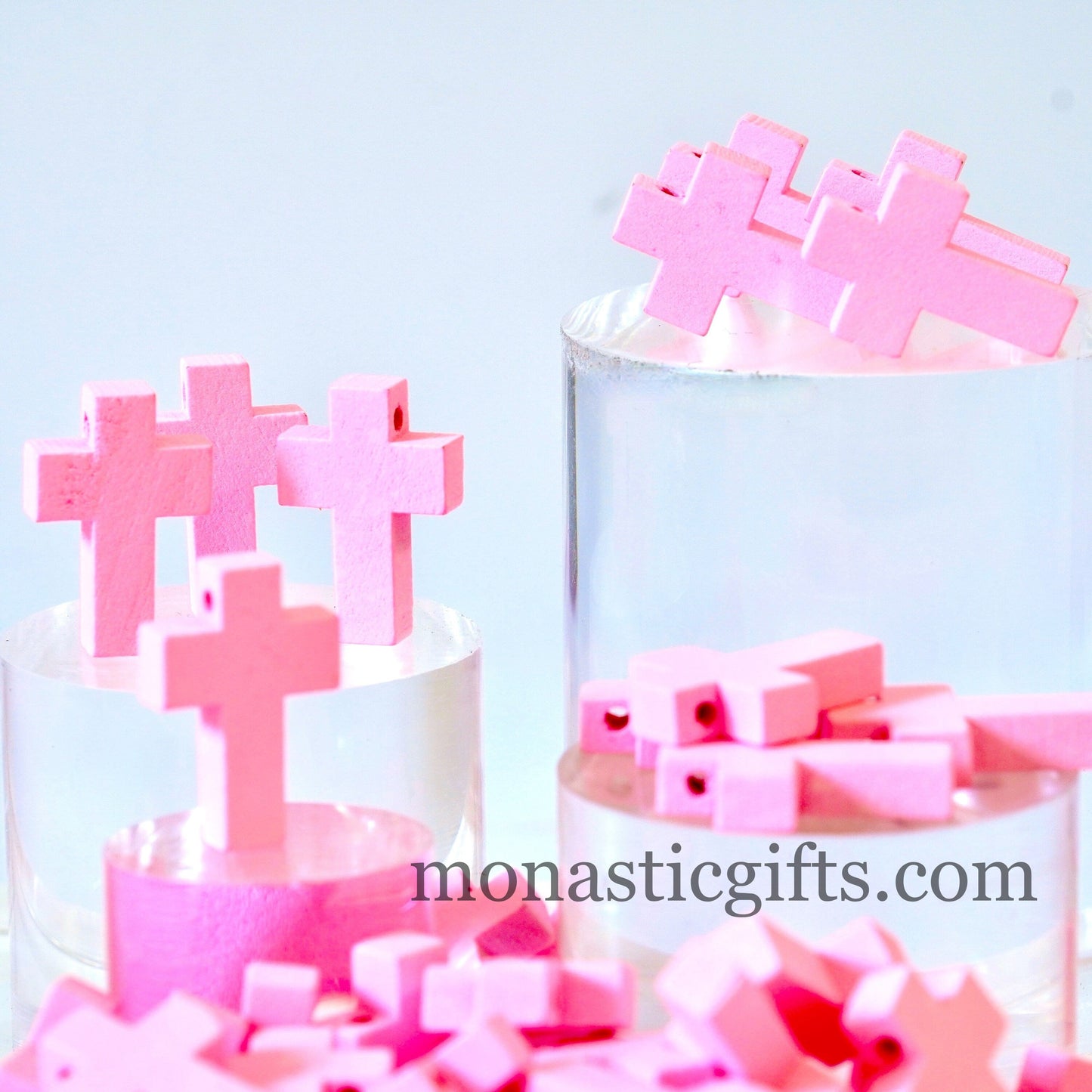 Wooden Tiny Cross (Pink) Charm  10pcs -  Orthodox , Catholic, Byzantine Christian  amazing idea to make orthodox Christians gifts