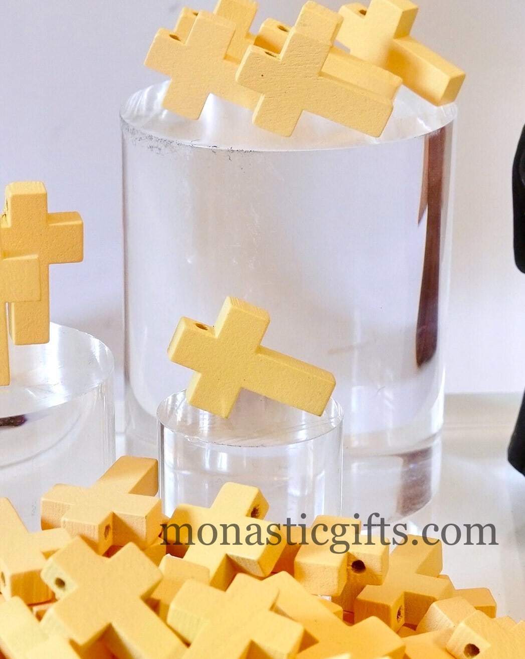 Wooden Tiny Cross(Yellow) Charm  10pcs -  Orthodox , Catholic, Byzantine Christian  amazing idea to make orthodox Christians gifts