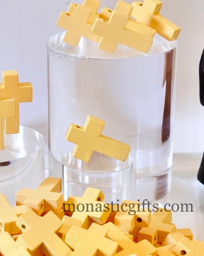 Wooden Tiny Cross(Yellow) Charm  10pcs -  Orthodox , Catholic, Byzantine Christian  amazing idea to make orthodox Christians gifts