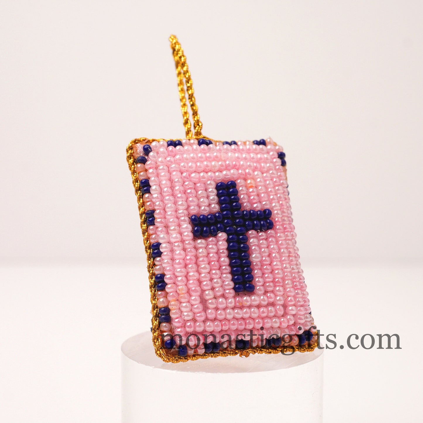 Christian traditional amulet with beads and gold thread Rectangular pendant  ,Filakto Οrthodox,Catholic Gift, very beautiful like jewl