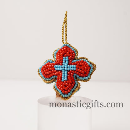 Christian traditional amulet cross with beads and gold thread Rectangular pendant  ,Filakto Οrthodox,Catholic Gift, very beautiful like jewl