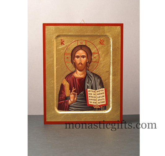 Amazing Icon with Jesus Christ "Blessing" , Byzantine icon of our Lord , art wall hanging on wood plaque amazing idea for orthodox gift.