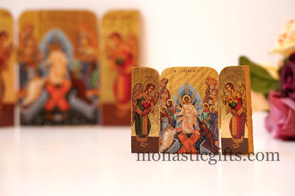 Triptych small  wooden Icon with the  Resurrection of Jesus Christ and Archangels, Greek Orthodox Icon , Home Decor,Orthodox Gift