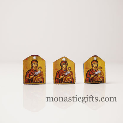 Tiny icons Virgin Mary  3pcs - Wood  Byzantine Christian  Tiny Orthodox Icon amazing idea to make orthodox Christians gifts