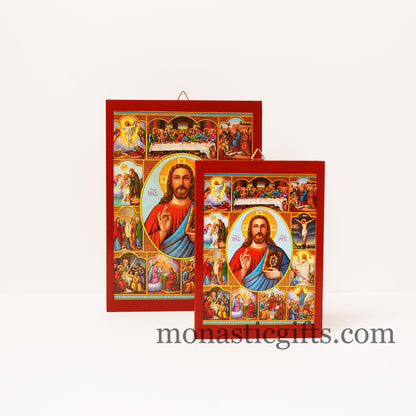 The Life of Jesus - Neoclassical Wooden Icon, gift for believer, Our Lord 's life frame, Christian home gift