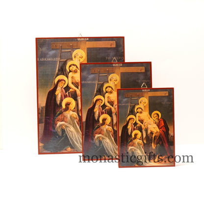 Descent from the Cross, Deposition of Christ - Neoclassical Wooden Icon, gift for believer, Our Lord 's life frame, Christian home gift