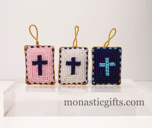 Christian traditional amulet with beads and gold thread Rectangular pendant  ,Filakto Οrthodox,Catholic Gift, very beautiful like jewl