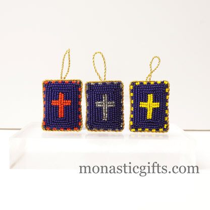 Christian traditional amulet with beads and gold thread Rectangular pendant  ,Filakto Οrthodox,Catholic Gift, very beautiful like jewlery