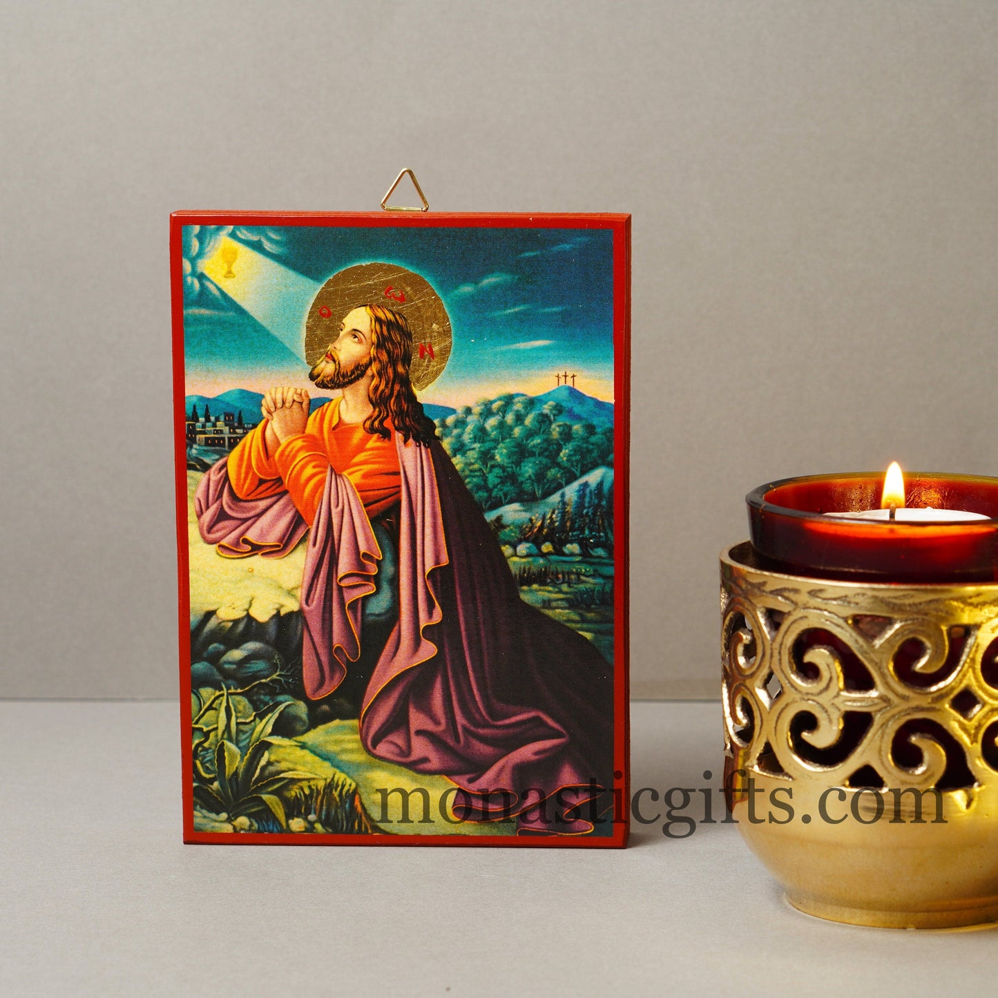 Jesus Christ the Prayer in the garden of Gethsemane- Neoclassical Wooden Icon, gift for believer, Our Lord 's life frame,Christian home gift