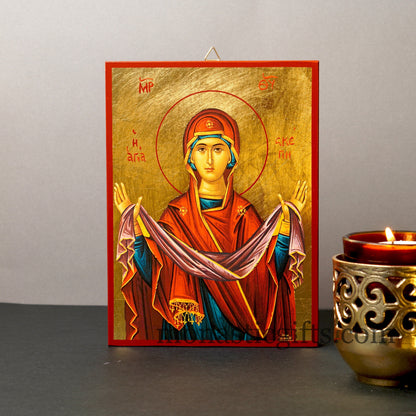 Virgin Holy Protection Skepe (Skepi), Orthodox icon , Byzantine icon of our Lord , art wall hanging on wood plaque amazing idea for gift.