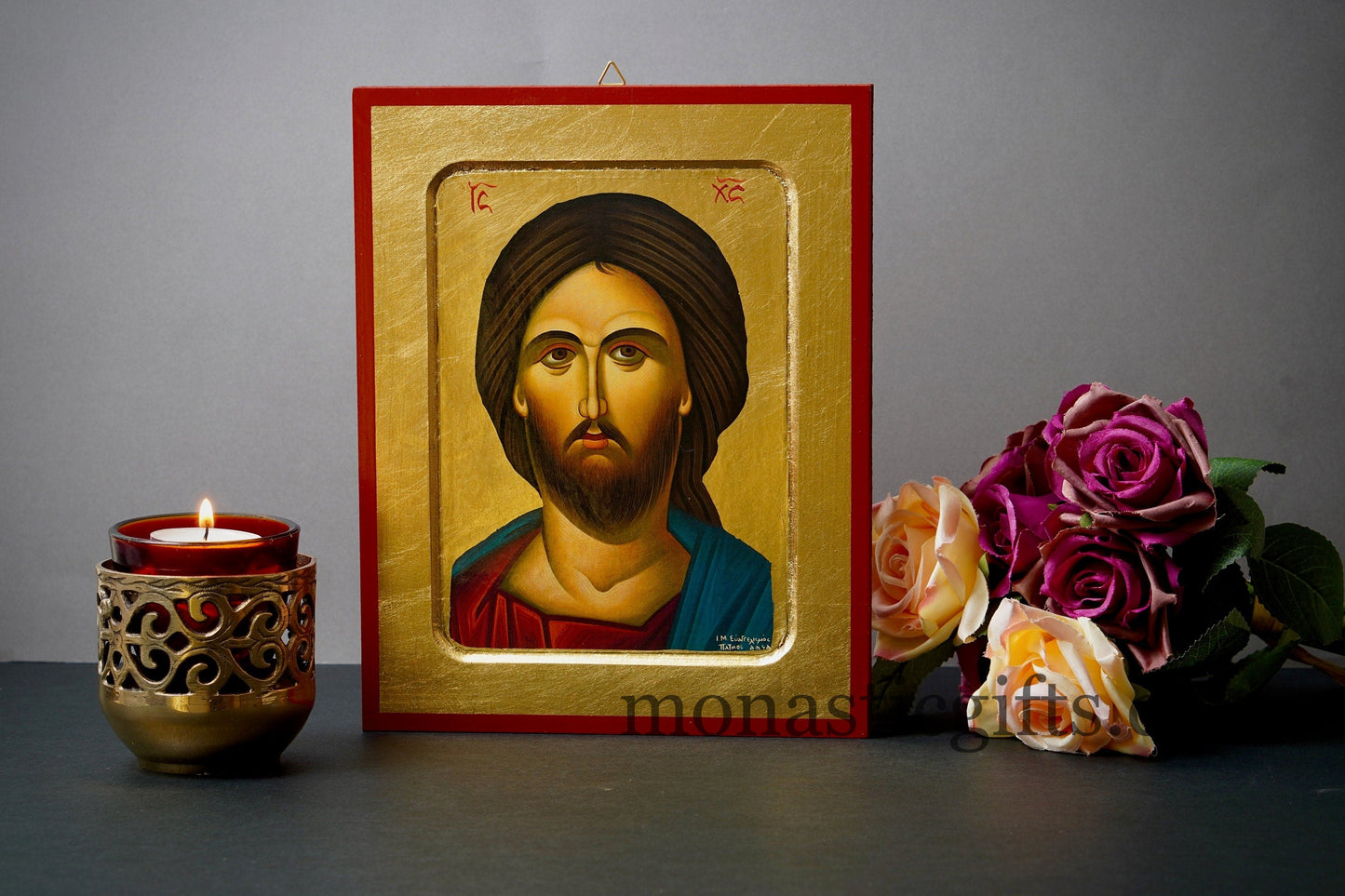 Jesus Christ Bust icon, Greek Orthodox icon of our Lord , art wall hanging on wood plaque amazing idea for orthodox gift, Father’s Day Gift.