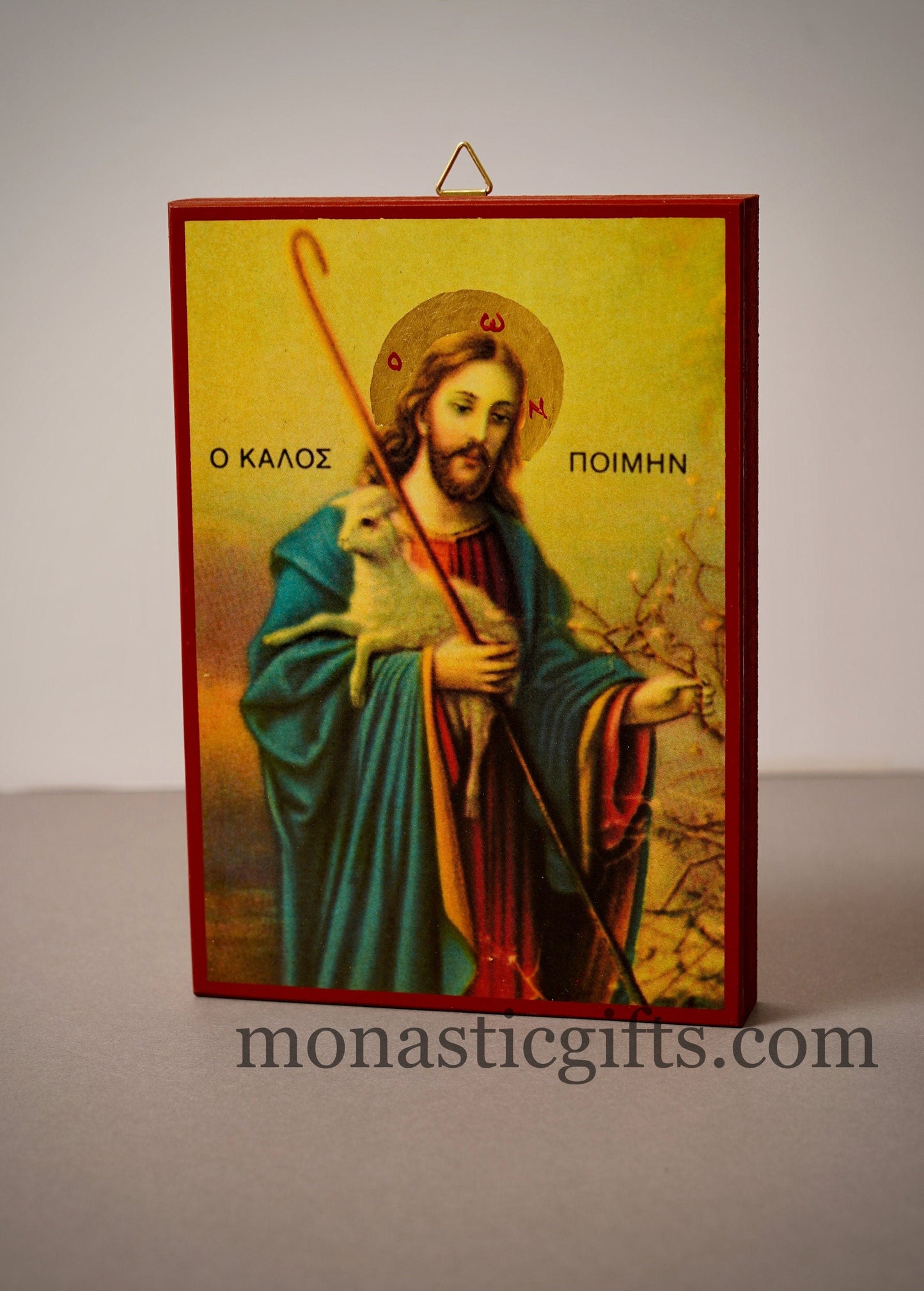 Jesus Christ, the Good Shepherd - Neoclassical Wooden Icon, gift for believer, Our Lord 's life frame, Christian home gift