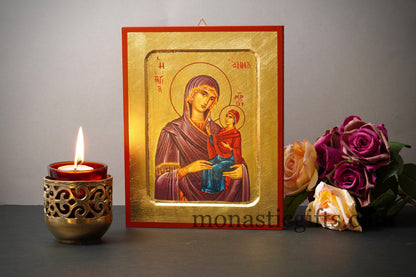 Saint Anna with Virgin Mary, Greek Orthodox icon of our Lord , art wall hanging on wood plaque amazing idea for orthodox gift.