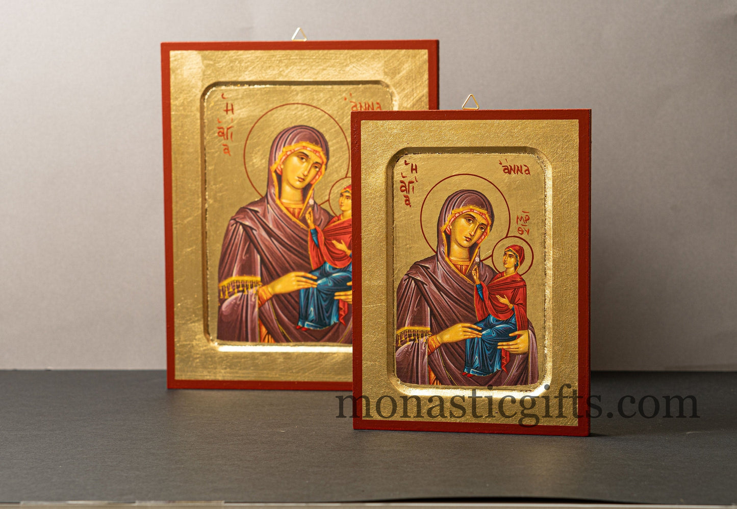 Saint Anna with Virgin Mary, Greek Orthodox icon of our Lord , art wall hanging on wood plaque amazing idea for orthodox gift.