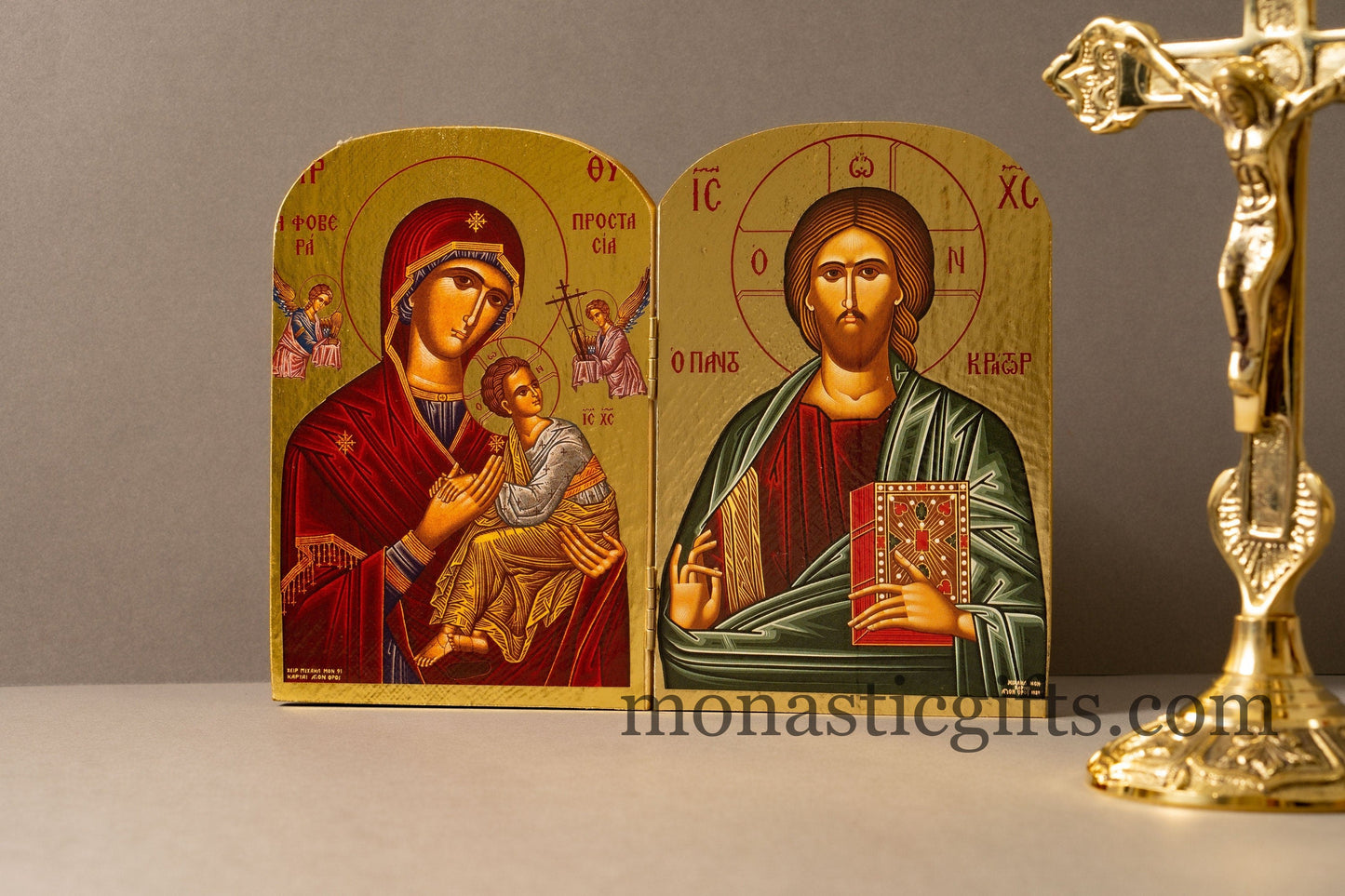 Diptych wooden Icon with Virgin Mary Fobera -  Prostasia and the Jesus Christ   , Greek Orthodox Icon , Home Decor,Orthodox Gift