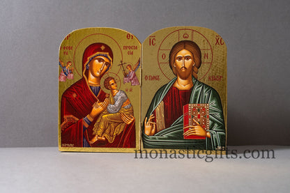 Diptych wooden Icon with Virgin Mary Fobera -  Prostasia and the Jesus Christ   , Greek Orthodox Icon , Home Decor,Orthodox Gift