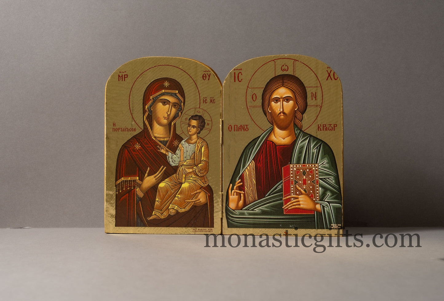 Diptych wooden Icon with the Jesus Christ  the Holy Theotokos , Greek Orthodox Icon , Home Decor,Orthodox Gift