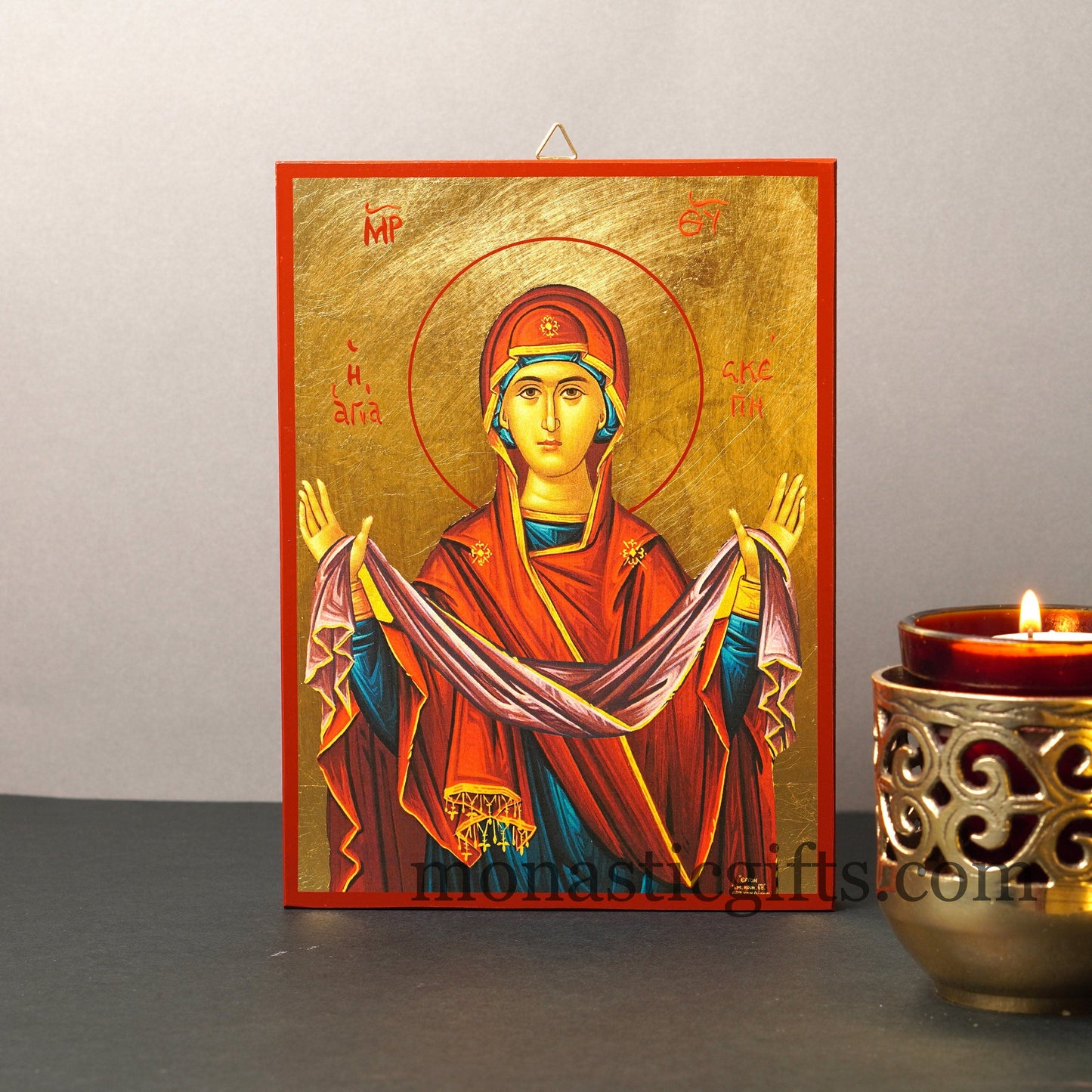 Virgin Holy Protection Skepe (Skepi), Orthodox icon , Byzantine icon of our Lord , art wall hanging on wood plaque amazing idea for gift.