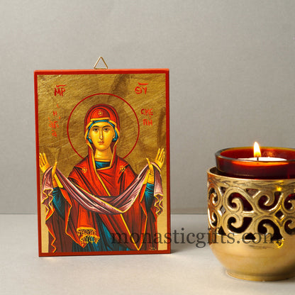 Virgin Holy Protection Skepe (Skepi), Orthodox icon , Byzantine icon of our Lord , art wall hanging on wood plaque amazing idea for gift.