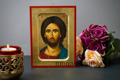 Jesus Christ Bust icon, Greek Orthodox icon of our Lord , art wall hanging on wood plaque amazing idea for orthodox gift, Father’s Day Gift.