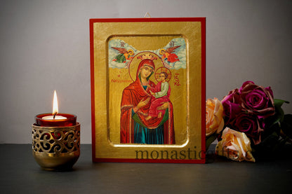 Virgin Mary Gorgoipikoos , Icon in GOLD leaf Based on Byzantine Art wall hanging icon on carved wood