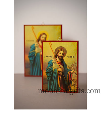 Jesus Christ, the Good Shepherd - Neoclassical Wooden Icon, gift for believer, Our Lord 's life frame, Christian home gift