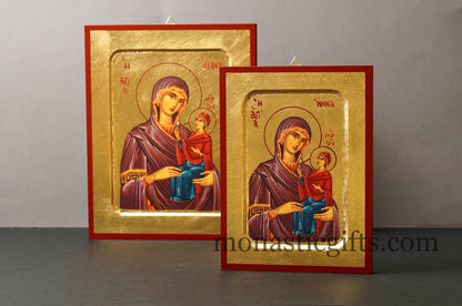 Saint Anna with Virgin Mary, Greek Orthodox icon of our Lord , art wall hanging on wood plaque amazing idea for orthodox gift.