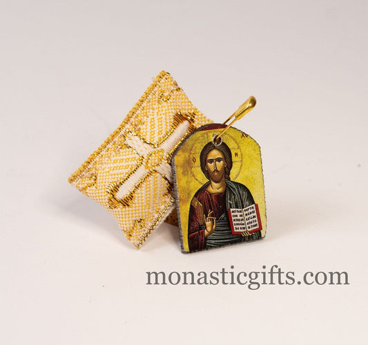 Amulet Orthodox Φυλακτο ,Rectangular pendant with icon of Jesus Christ Blessing,FIlachto ,Filakto ,Filaxto Orthodoxer Glücksbringer