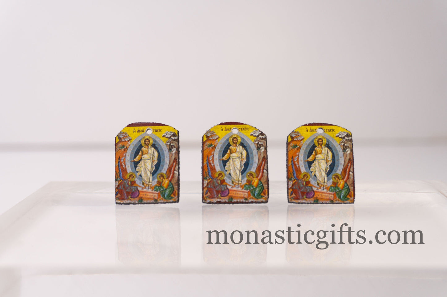 Tiny icon with the Resurrection of Jesus Christ  3pcs - Wood  Byzantine Christian  Tiny  Icon amazing idea to make orthodox Christians gifts