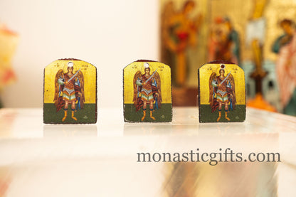 Tiny icon with Archangel Michael (Μιχαηλ)  3pcs Byzantine Christian  Tiny Orthodox Icon amazing idea to make orthodox Christians gifts