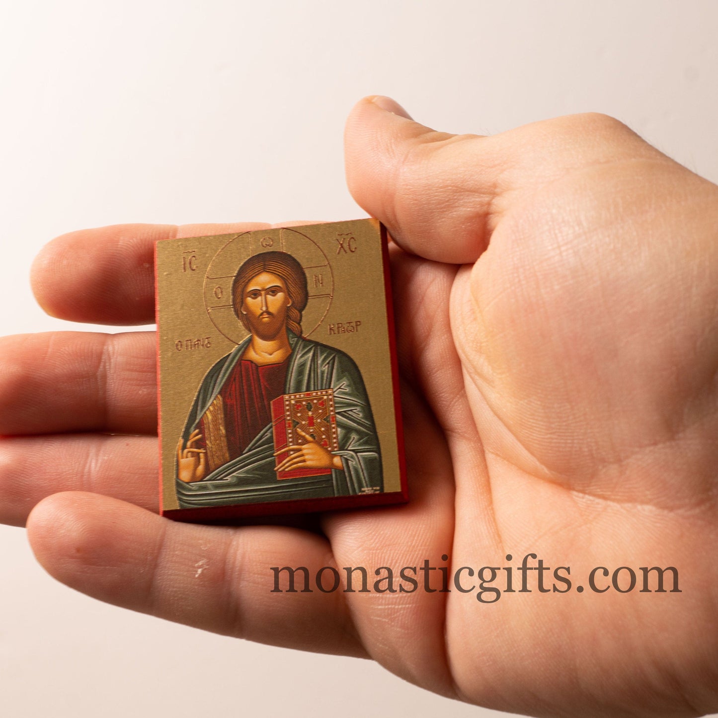 Small Wooden Orthodox icon with amazing details of Jesus Christ (Pantokrator) In Golden leaf, wall hanging amazing idea for orthodox gift.